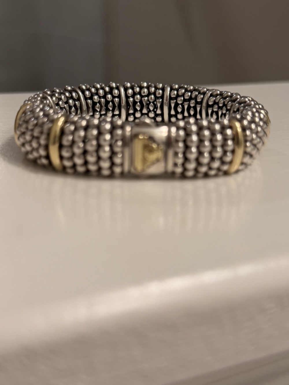 Gold Station Caviar Bracelet | 15mm | 18k & Sterling Silver - Picture 2 of 12